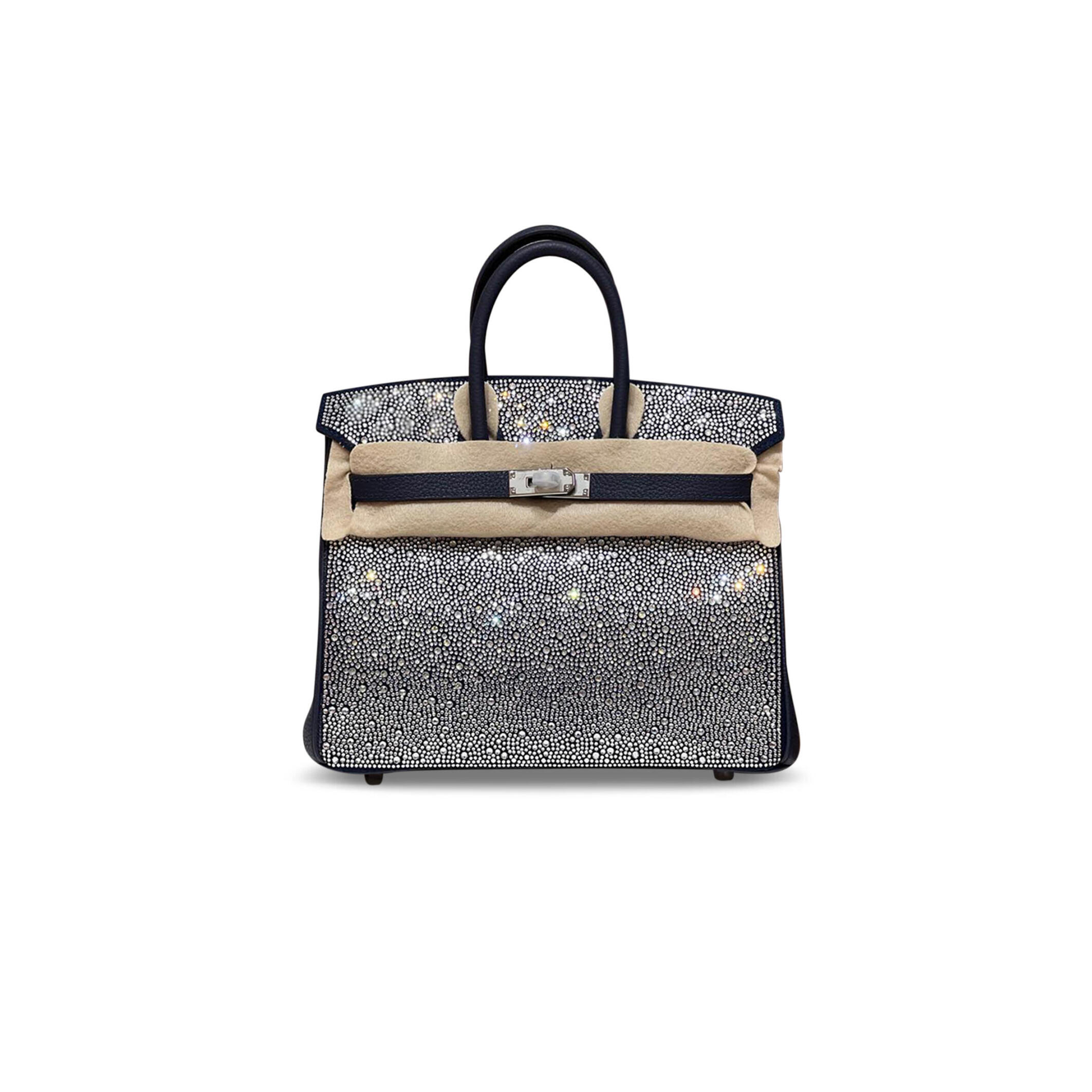 H**mes MASTER BIRKIN 25 BLUE TOGO WITH RHINESTONE SUEDE SILVER HARDWARE (25*20*13cm)